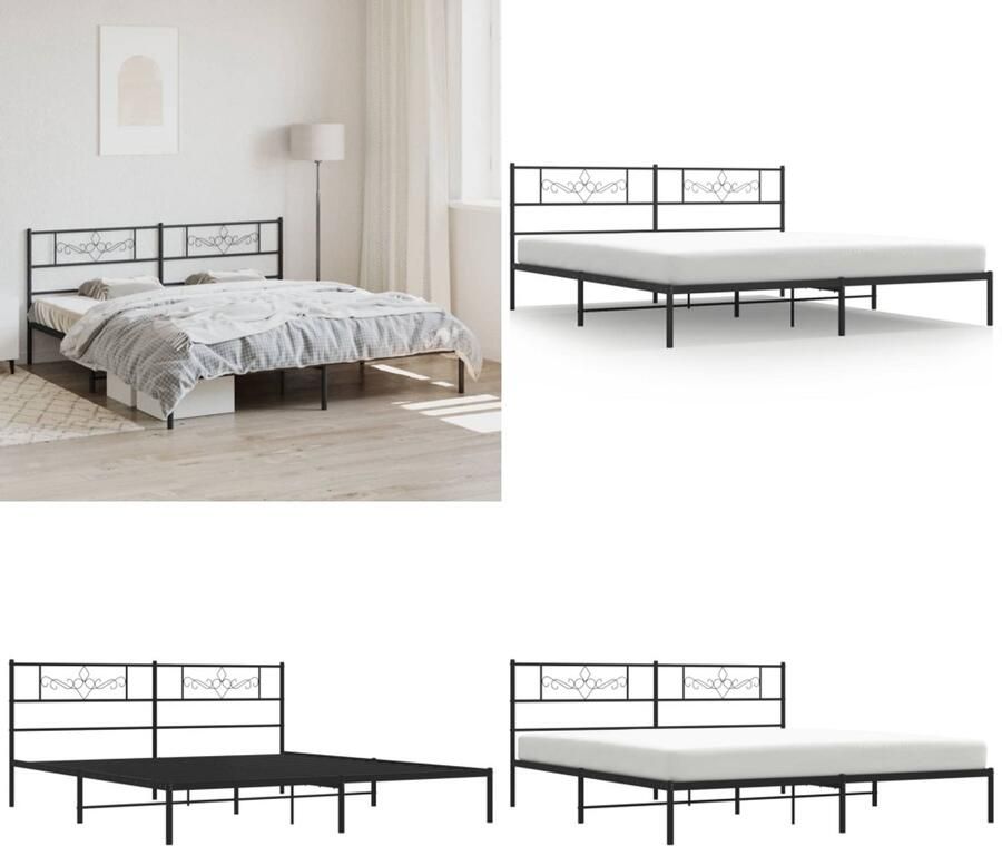 VidaXL Bedframe met hoofdbord metaal zwart 200x200 cm Bedframe Bedframes -bed Bedbodem