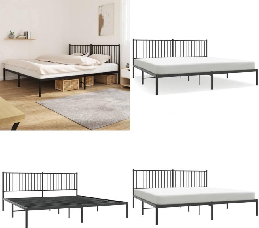 VidaXL Bedframe met hoofdbord metaal zwart 200x200 cm Bedframe Bedframes Tweepersoonsbed Bed - Foto 3
