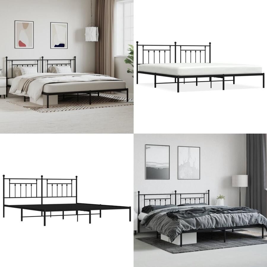 VidaXL Bedframe met hoofdbord metaal zwart 200x200 cm Bedframe Bedframes Tweepersoonsbed Bed