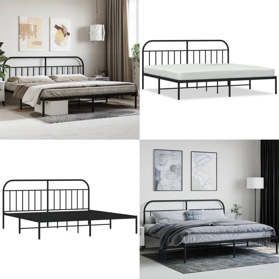 VidaXL Bedframe met hoofdbord metaal zwart 200x200 cm Bedframe Bedframes Tweepersoonsbed Bed