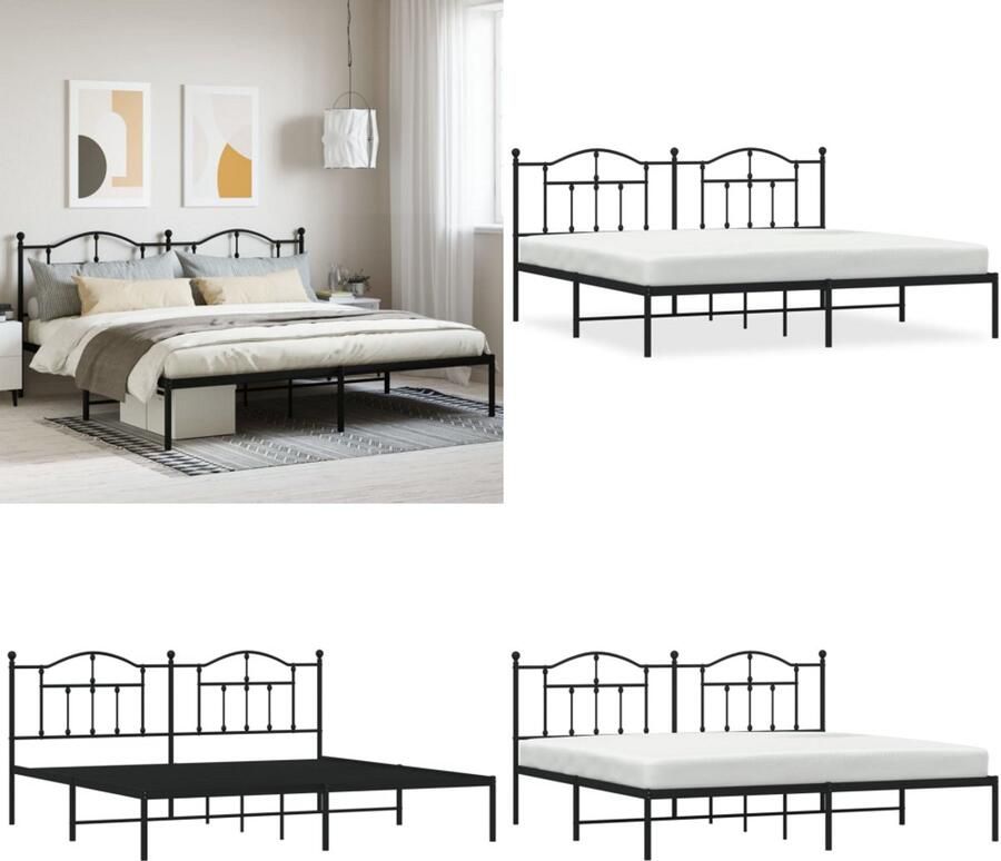 VidaXL Bedframe met hoofdbord metaal zwart 200x200 cm Bedframe Bedframes Tweepersoonsbed Bed - Foto 4