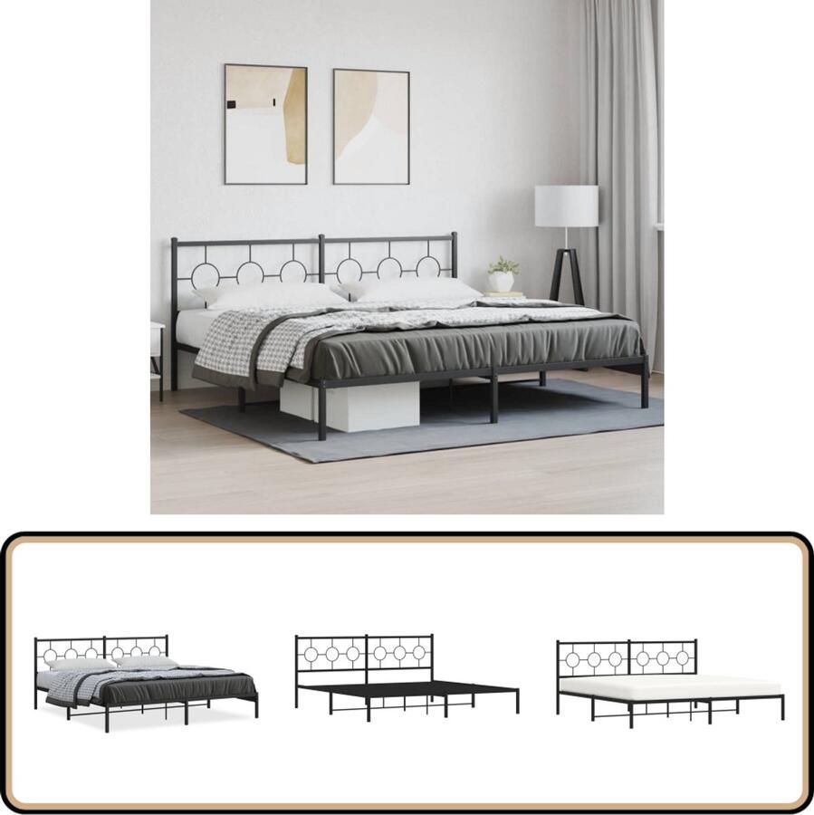 VidaXL Bedframe met hoofdbord metaal zwart 200x200 cm