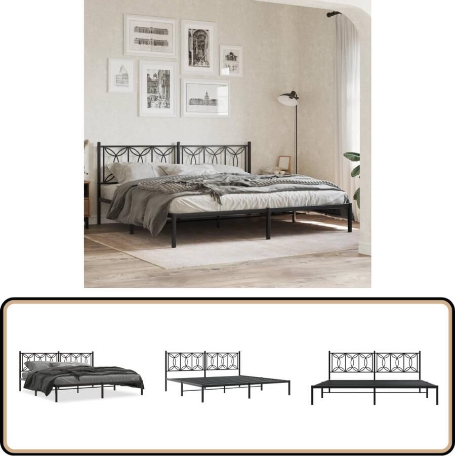 VidaXL Bedframe met hoofdbord metaal zwart 200x200 cm