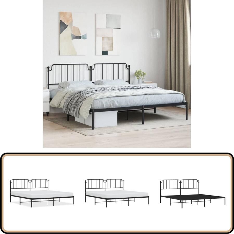 VidaXL Bedframe met hoofdbord metaal zwart 200x200 cm