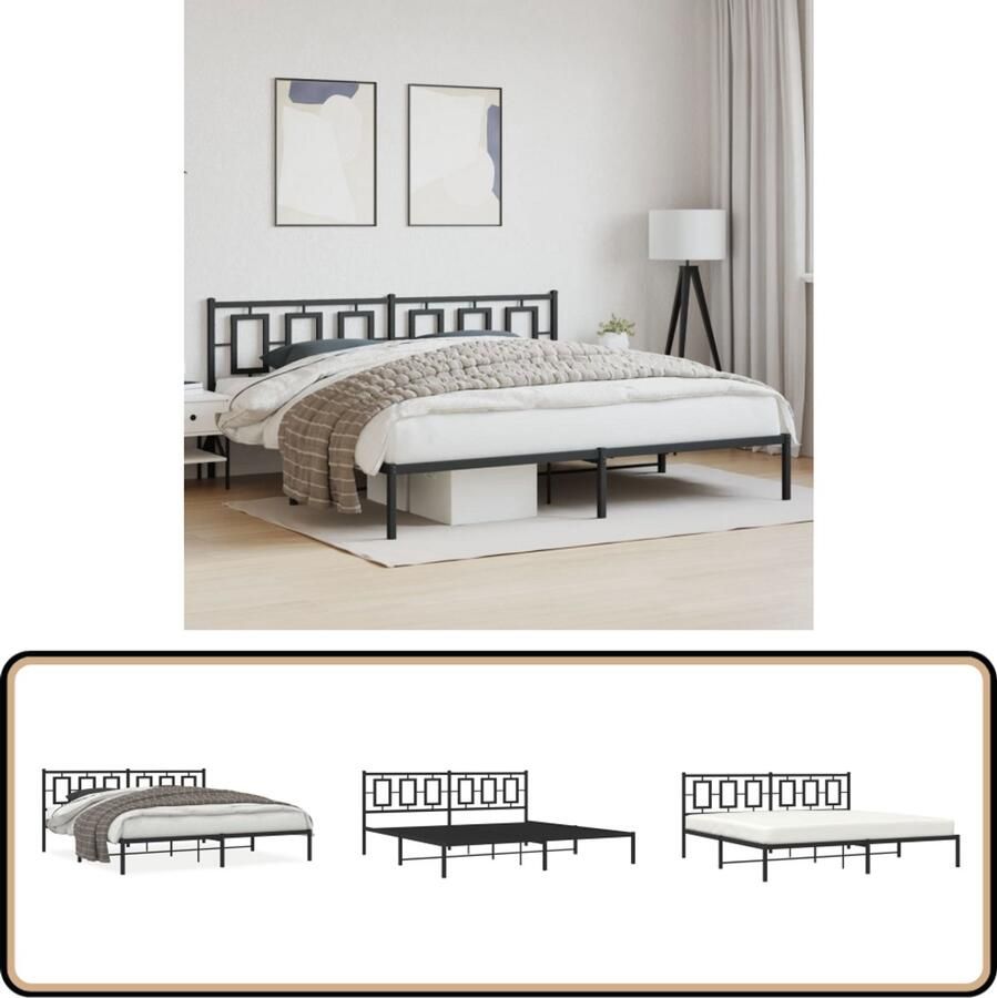 VidaXL Bedframe met hoofdbord metaal zwart 200x200 cm
