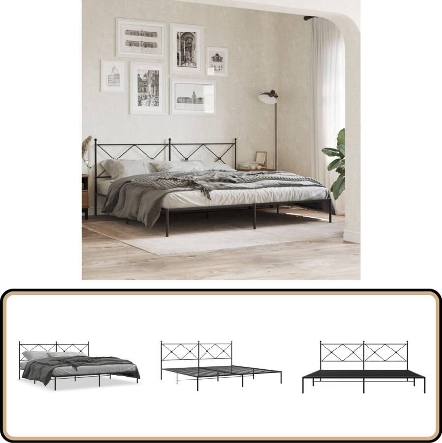 VidaXL Bedframe met hoofdbord metaal zwart 200x200 cm