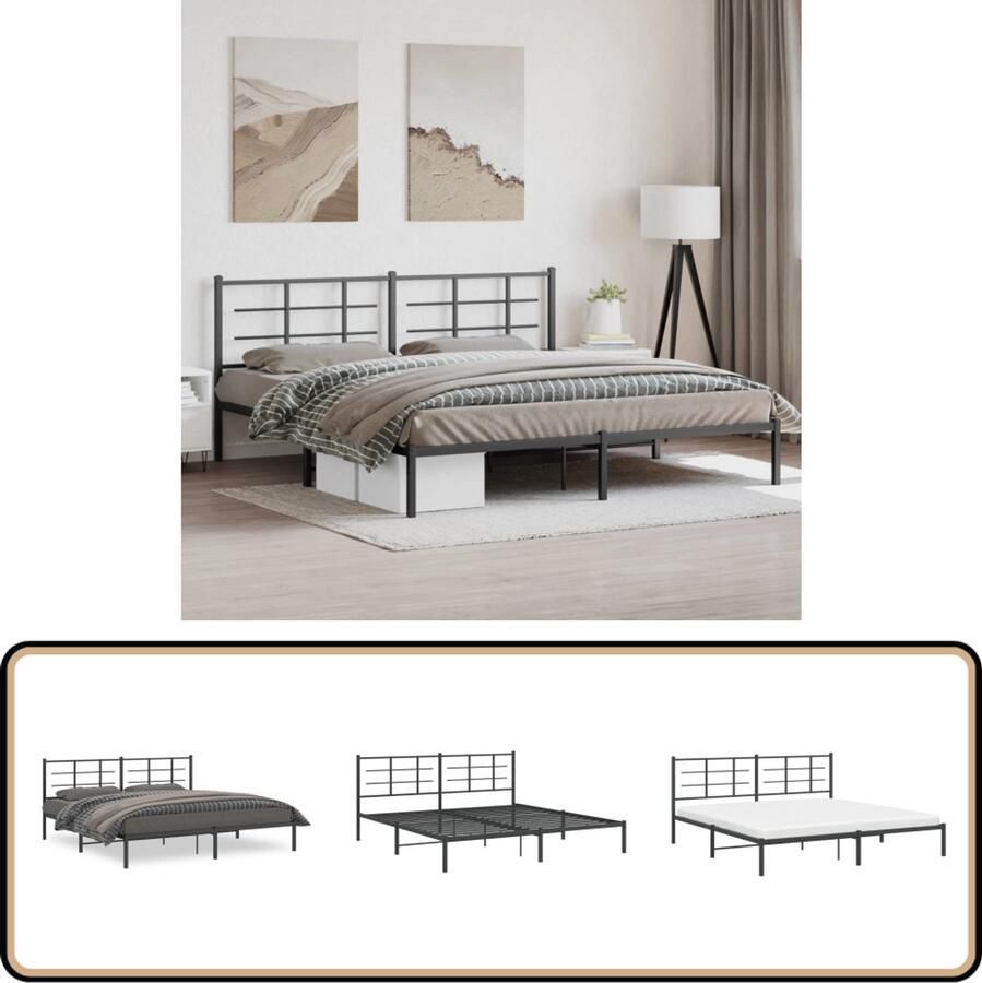 VidaXL Bedframe met hoofdbord metaal zwart 200x200 cm
