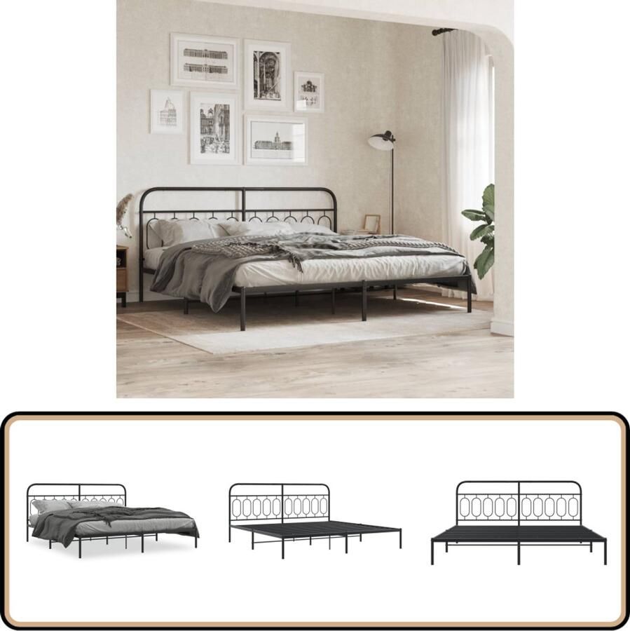 VidaXL Bedframe met hoofdbord metaal zwart 200x200 cm