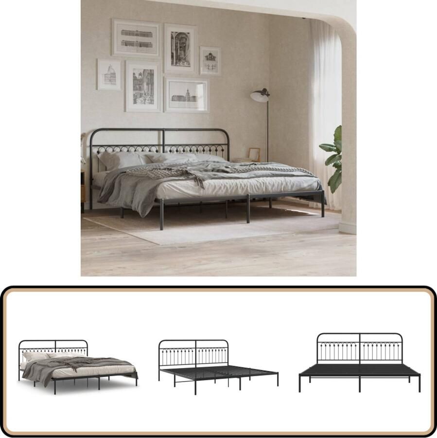 VidaXL Bedframe met hoofdbord metaal zwart 200x200 cm