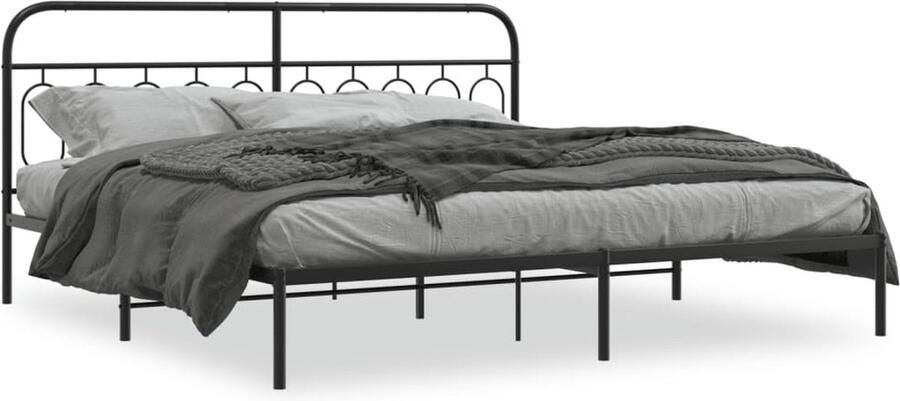 VidaXL Bedframe met hoofdbord metaal zwart 200x200 cm