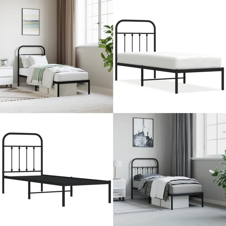 VidaXL Bedframe met hoofdbord metaal zwart 75x190 cm Bedframe Bedframes Eenpersoonsbed Bed
