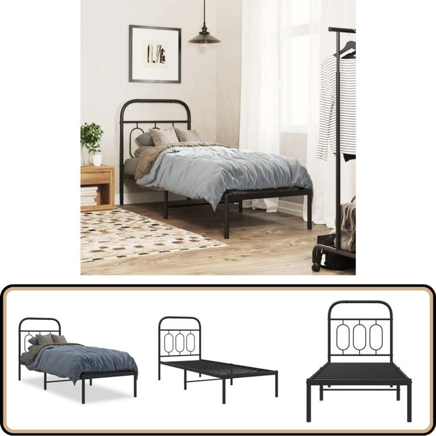 VidaXL Bedframe met hoofdbord metaal zwart 75x190 cm