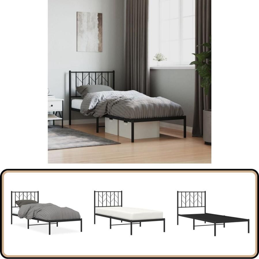 VidaXL Bedframe met hoofdbord metaal zwart 80x200 cm