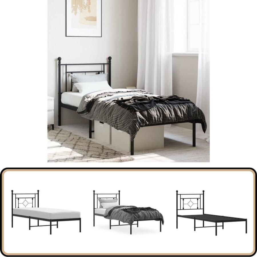 VidaXL Bedframe met hoofdbord metaal zwart 80x200 cm