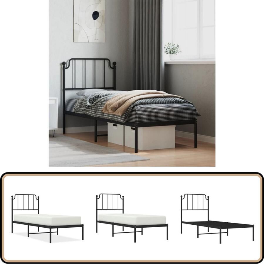 VidaXL Bedframe met hoofdbord metaal zwart 80x200 cm