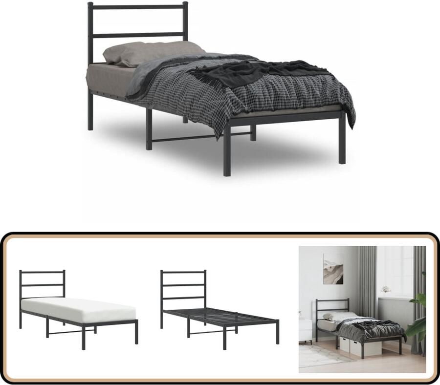 VidaXL Bedframe met hoofdbord metaal zwart 80x200 cm