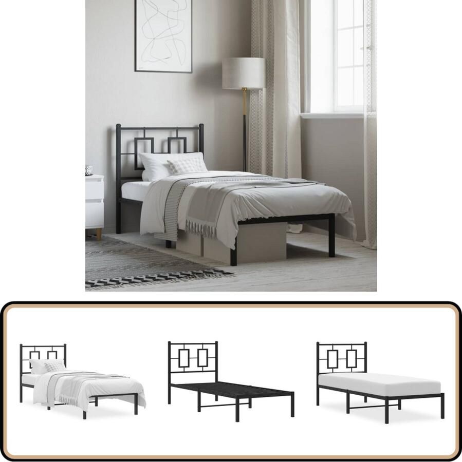 VidaXL Bedframe met hoofdbord metaal zwart 80x200 cm