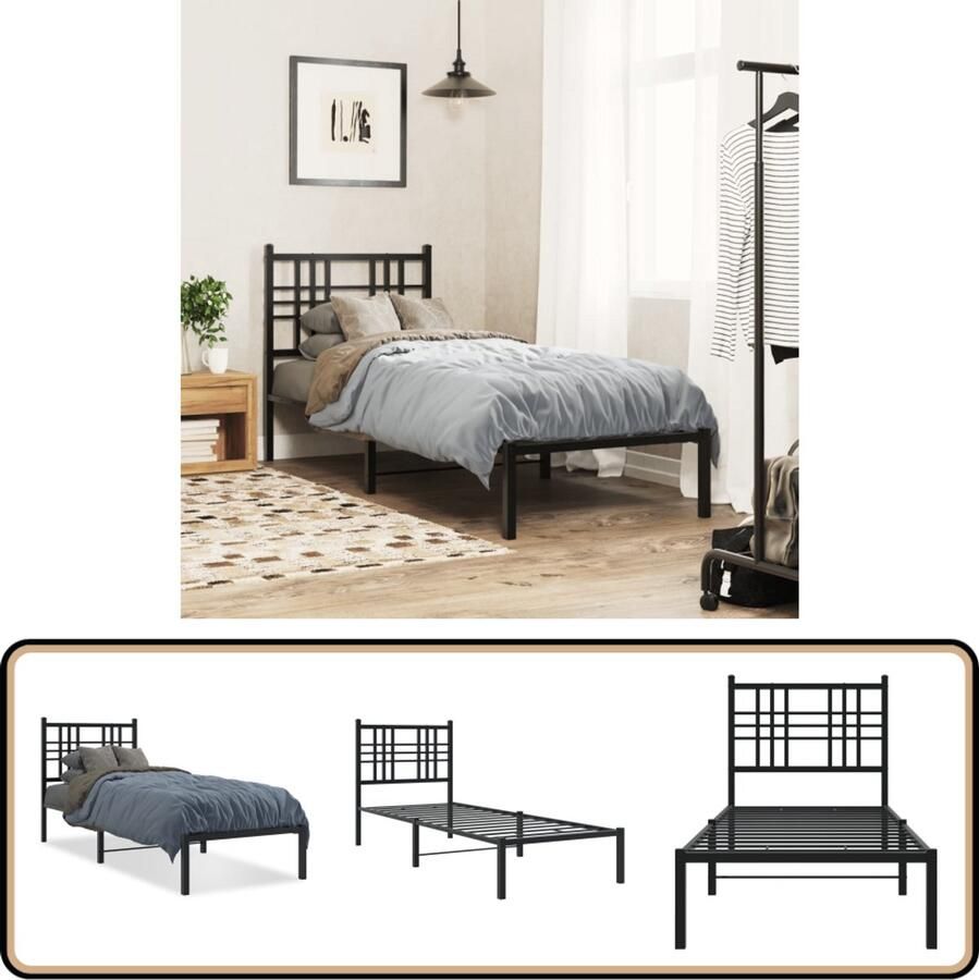 VidaXL Bedframe met hoofdbord metaal zwart 80x200 cm