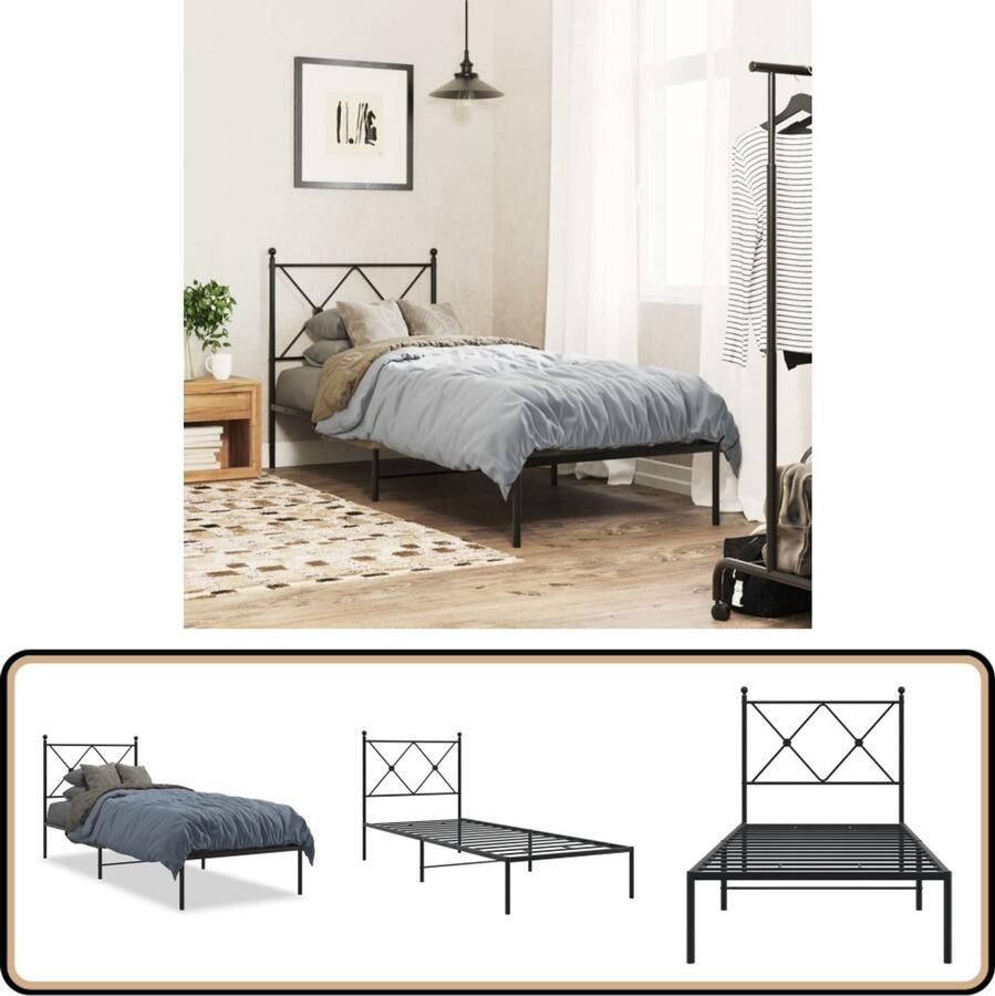 VidaXL Bedframe met hoofdbord metaal zwart 80x200 cm