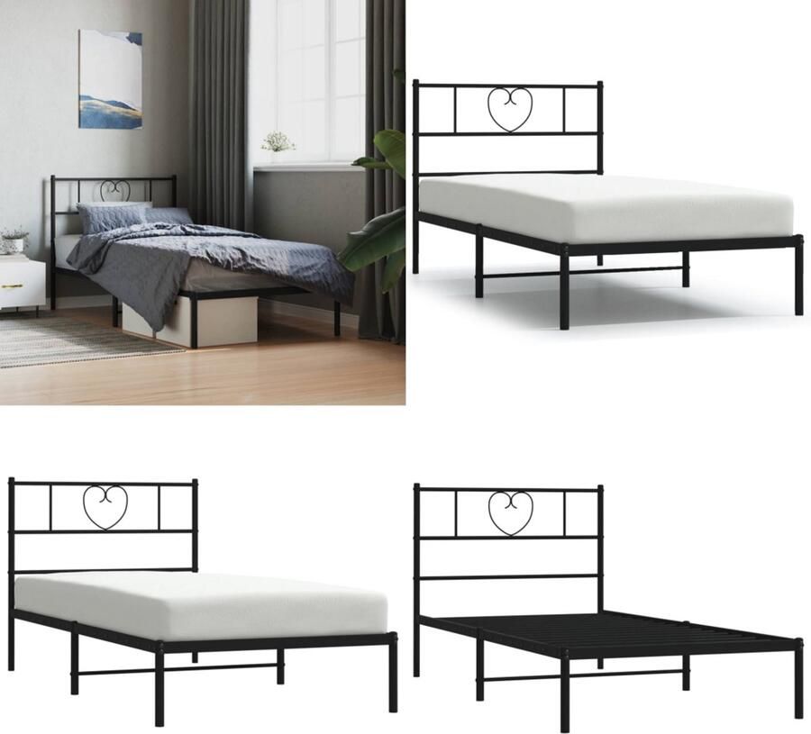 VidaXL Bedframe met hoofdbord metaal zwart 90x190 cm Bedframe Bedframes Bed Bedbodem - Foto 2
