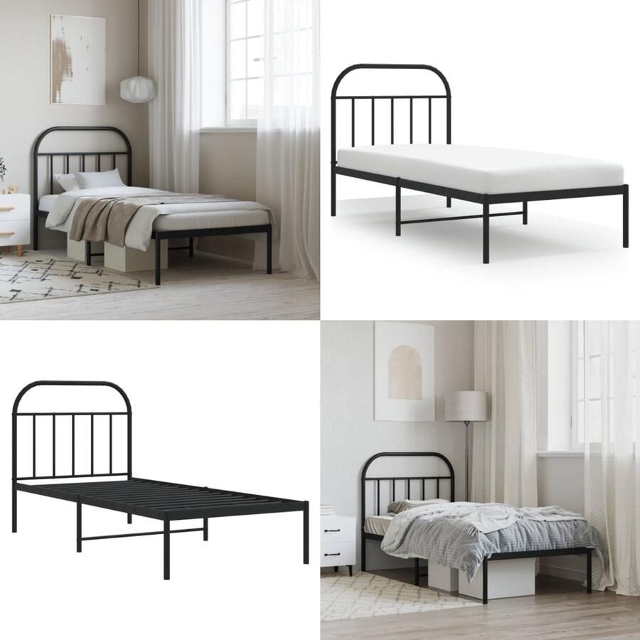 VidaXL Bedframe met hoofdbord metaal zwart 90x190 cm Bedframe Bedframes Eenpersoonsbed Bed