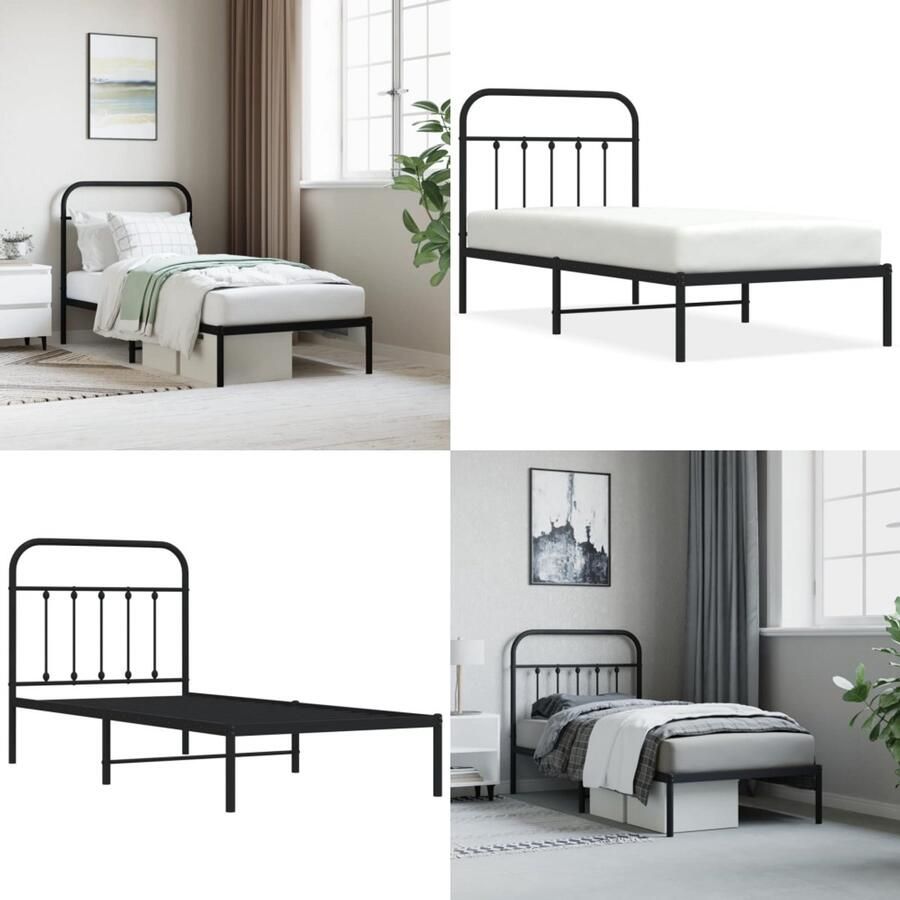 VidaXL Bedframe met hoofdbord metaal zwart 90x190 cm Bedframe Bedframes Eenpersoonsbed Bed