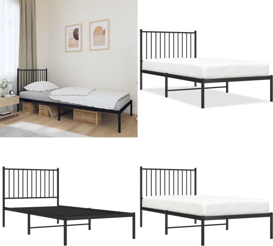 VidaXL Bedframe met hoofdbord metaal zwart 90x190 cm Bedframe Bedframes Eenpersoonsbed Bed