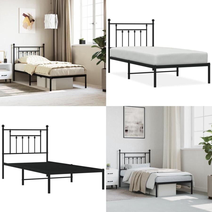 VidaXL Bedframe met hoofdbord metaal zwart 90x190 cm Bedframe Bedframes Eenpersoonsbed Bed