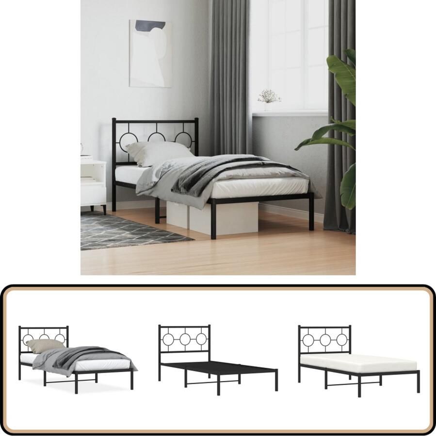 VidaXL Bedframe met hoofdbord metaal zwart 90x190 cm
