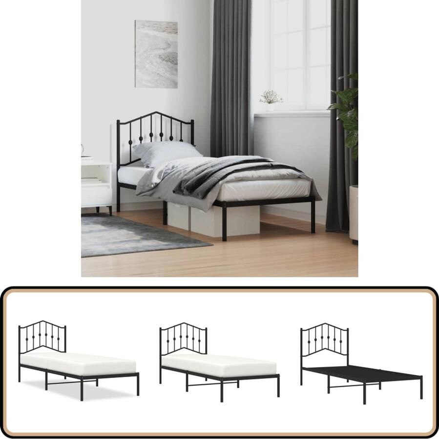 VidaXL Bedframe met hoofdbord metaal zwart 90x190 cm