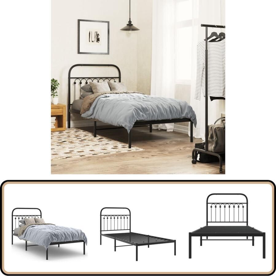 VidaXL Bedframe met hoofdbord metaal zwart 90x190 cm