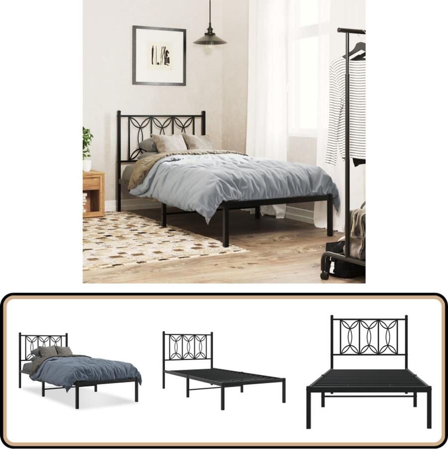 VidaXL Bedframe met hoofdbord metaal zwart 90x190 cm