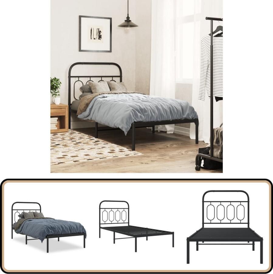 VidaXL Bedframe met hoofdbord metaal zwart 90x200 cm