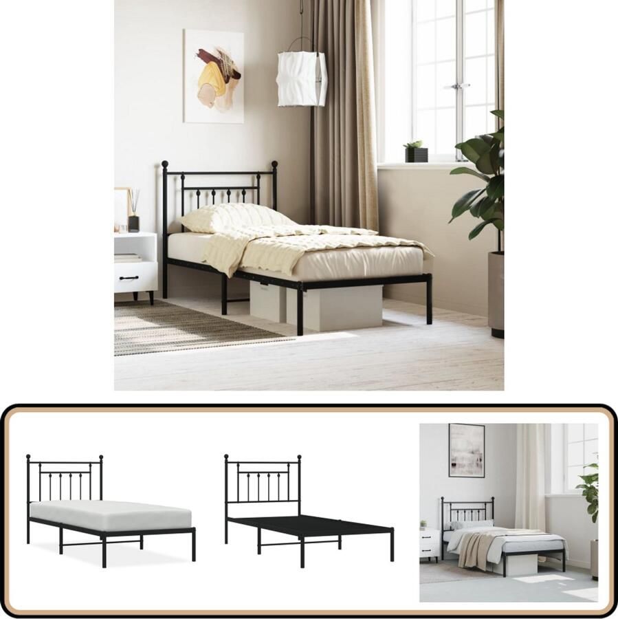 VidaXL Bedframe met hoofdbord metaal zwart 90x200 cm