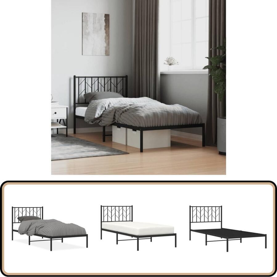 VidaXL Bedframe met hoofdbord metaal zwart 90x200 cm