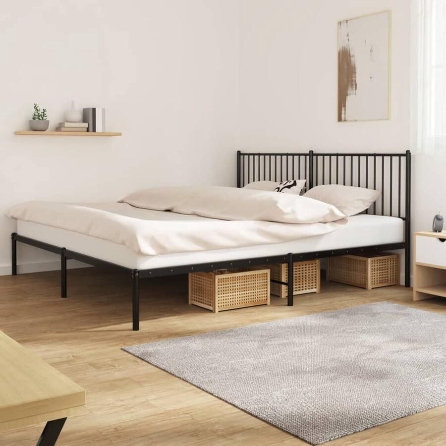 VidaXL Bedframe Metaal Zwart 200x200 cm Robuust Bed Frame Metalen Bedframe Tweepersoons Bed Zwarte Bed Modern Bed Elegante Bed - Foto 2