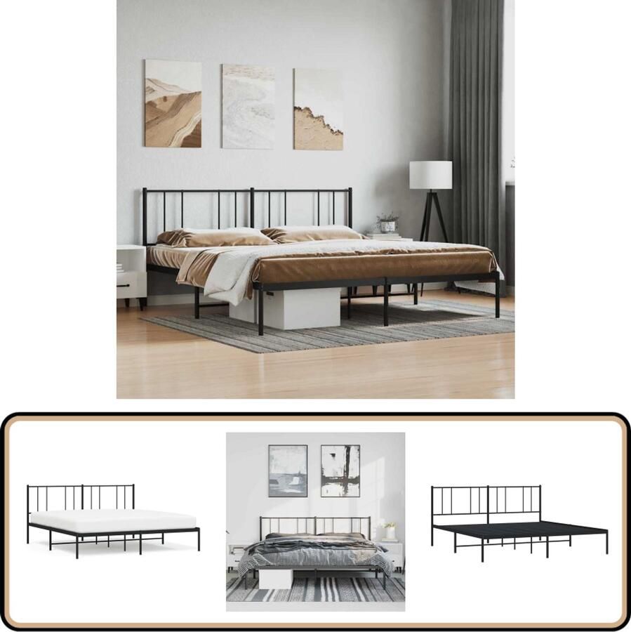 VidaXL Bedframe Met Hoofdbord Metaal Zwart Robuust Bed Frame Klassiek Bedframe Metalen Bedframe Zwarte Bedframe Tweepersoons Bed