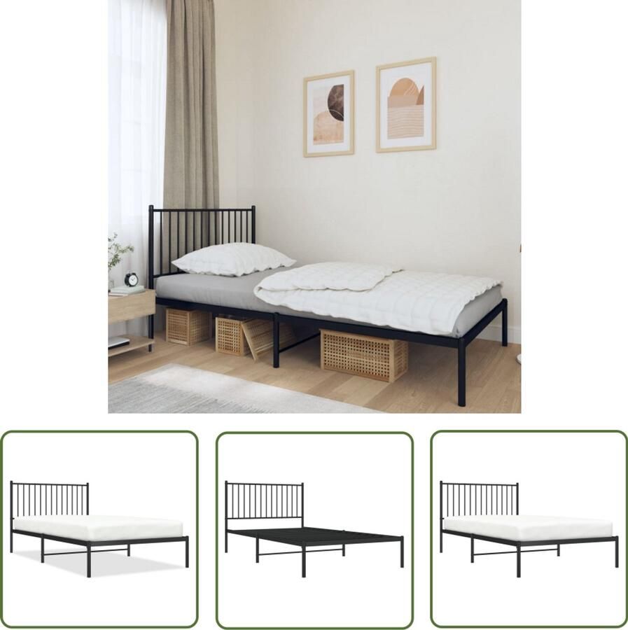VidaXL Bedframe Met Hoofdbord Metaal Zwart Robuust Bedframe Metalen Bedframe Staal Bedframe Klassieke Bedframe Zwarte Bedframe Hoofd Bord Bed Opbergruimte Bed