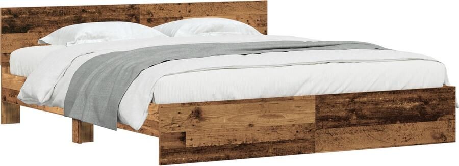 VidaXL Bedframe met hoofdbord Oud Hout 180 x 200 cm Geengineerd Hout