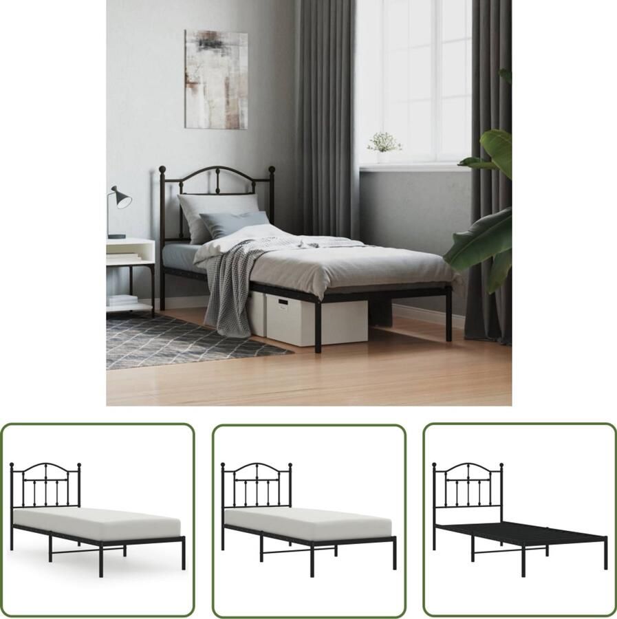 VidaXL Bedframe Met Hoofdbord Staal 90x200 cm Robuust Bedframe Klassiek Bedframe Metalen Bedframe Zwarte Bedframe Staal Bedframe Eenpersoonsbed Logeerbed Boxspring Frame