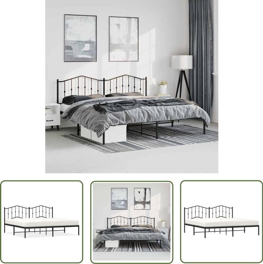 VidaXL Bedframe Met Hoofdbord Staal Bedframe met hoofdbord metaal zwart 193x203 cm Black Bed Frame King Size Bed Frame Boxspring Bed Frame