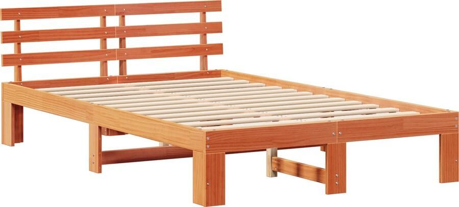 VidaXL Bedframe met hoofdbord Wax Bruin 120x200 cm Massief Grenen Hout