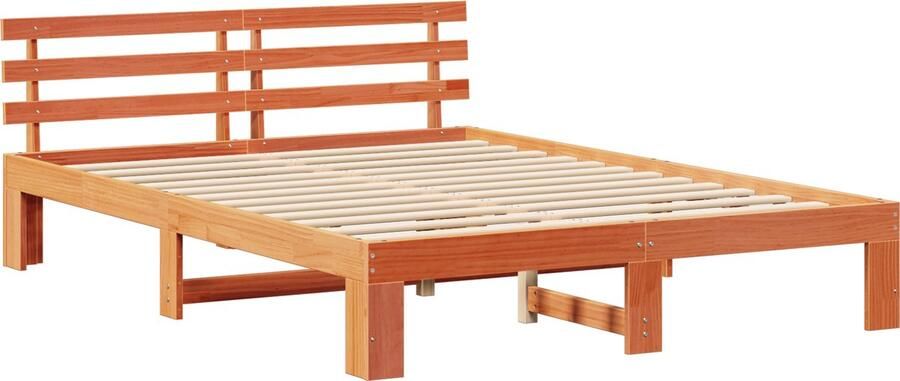 VidaXL Bedframe met hoofdeinde Wax Bruin 150x200 cm Massief Vurenhout - Foto 2