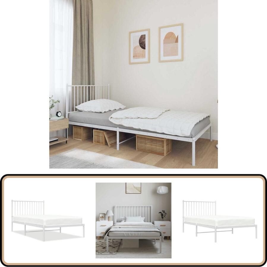 VidaXL Bedframe met Hoofdbord Wit 100x190 cm Klassieke Bed Frame Metalen Bedframe Met Hoofdbord Staal Bedframe Wit Bedframe Boxspring Bedframe Tweepersoons Bedframe 100x190 Matras