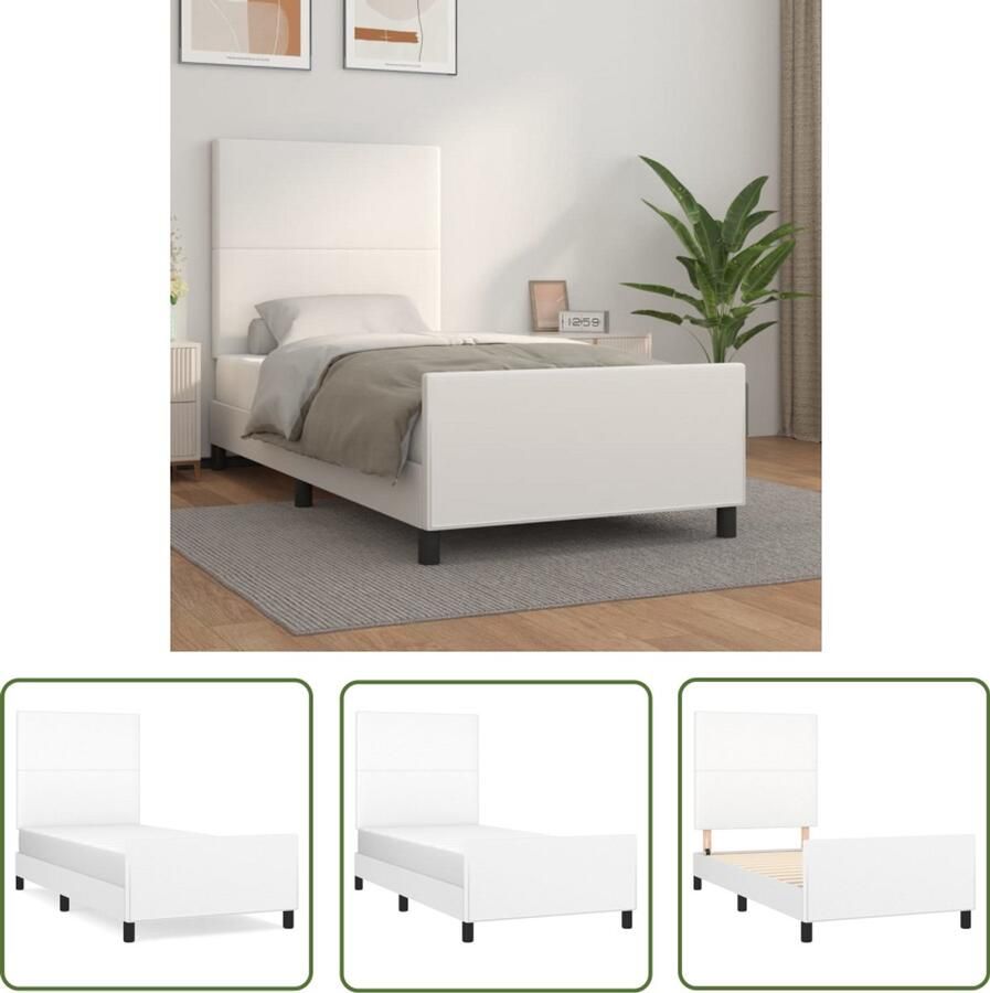 VidaXL Bedframe met hoofdbord Wit 100x200 cm Kunstleder Bed Frame Verstelbaar Hoofdbord Stabiel Bed Frame Houten Bed Frame Tweepersoons Bed Frame Comfortabel Bed Frame Witte Bed Frame