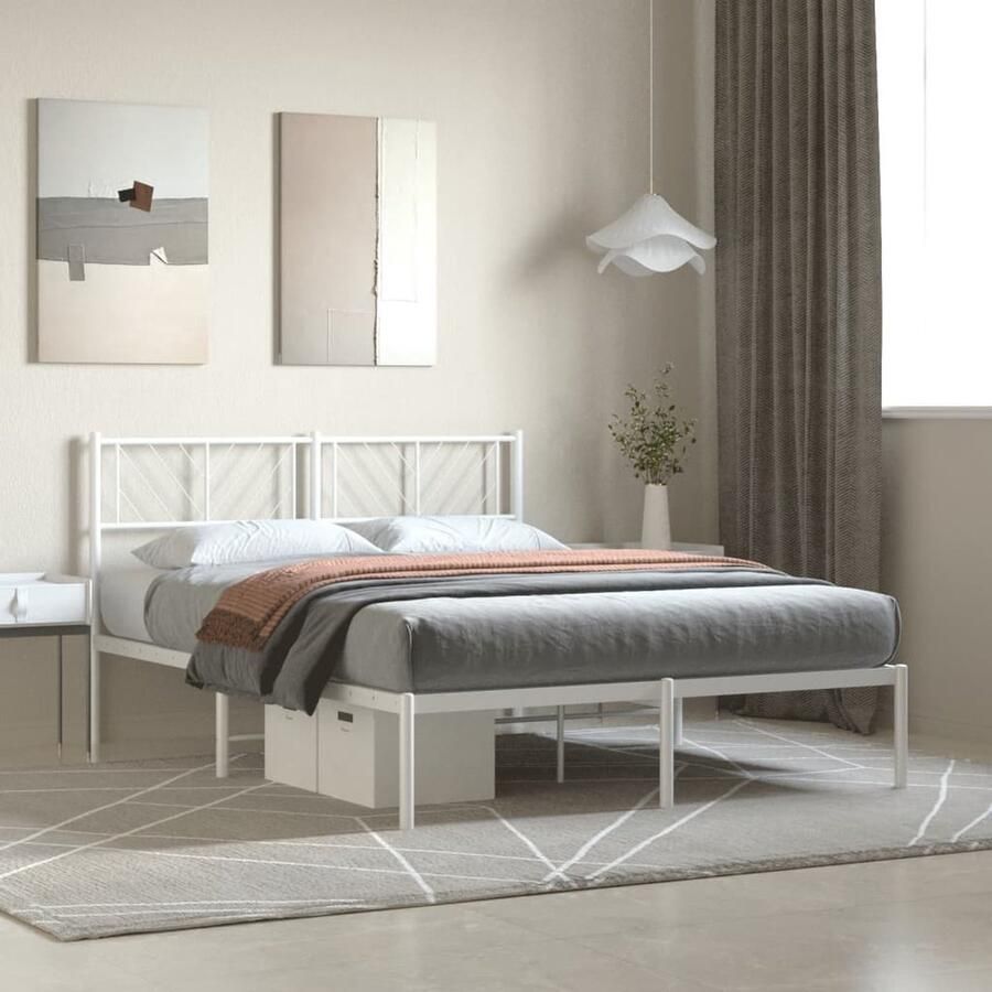 VidaXL Bedframe Met Hoofdbord Wit 120x200 cm Klassieke Bedframe Metalen Bed Staal Bedframe Bed Met Opbergruimte Wit Bedframe Tweepersoons Bed Boxspring Bed - Foto 2