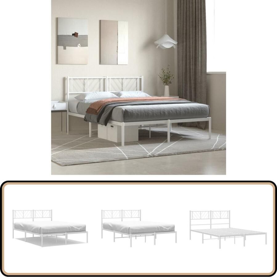 VidaXL Bedframe Met Hoofdbord Wit 120x200 cm Klassieke Bedframe Metalen Bed Staal Bedframe Bed Met Opbergruimte Wit Bedframe Tweepersoons Bed Boxspring Bed