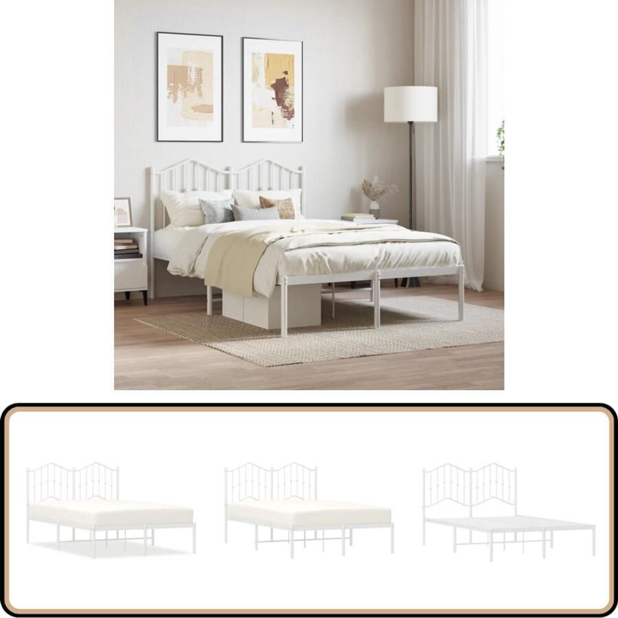 VidaXL Bedframe met hoofdbord Wit 120x200 cm Robuust Bed Frame Metalen Bedframe Bed Frame Wit Bed Frame 120x200 Boxspring Frame