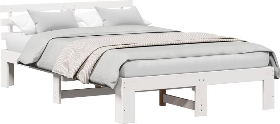 VidaXL Witte Grenen Bedframe Wit Massief Hout 140 x 190 cm Duurzaam