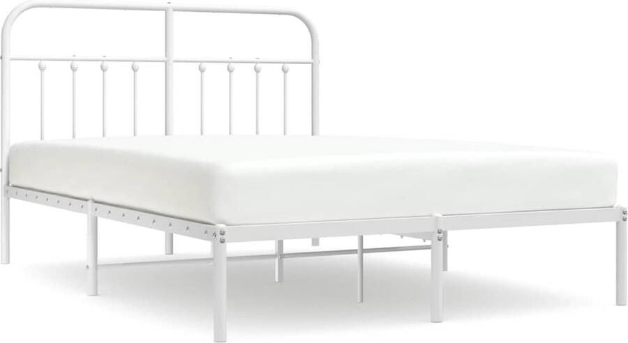 VidaXL Bedframe Met Hoofdbord Wit 135x190 cm Robuust Bed Frame Metalen Bedframe Wit Bedframe King Size Bed Tweepersoonsbed Boxspring Bed Slaapcomfort Hoofdbord Staal Bedframe - Foto 2